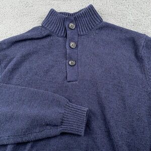 Izod Sweater Mens XL Blue Mock Neck Henley Cotton Acrylic Knit Pullover